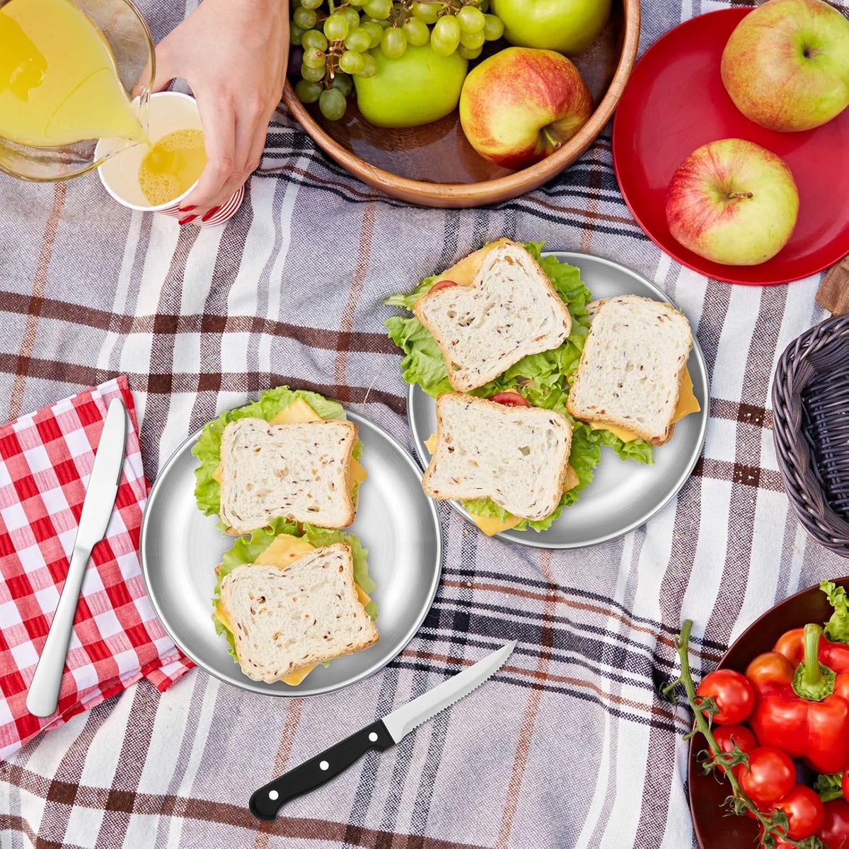 2 Person Cutlery Set (10-piece) - Camping Set for 2 People - Spoons, Knives, Forks, Steak Knives - 10 Pieces Stainless Steel Cutlery - Including Carrying Bag - For Picnic & Travel - Silver - Image 5