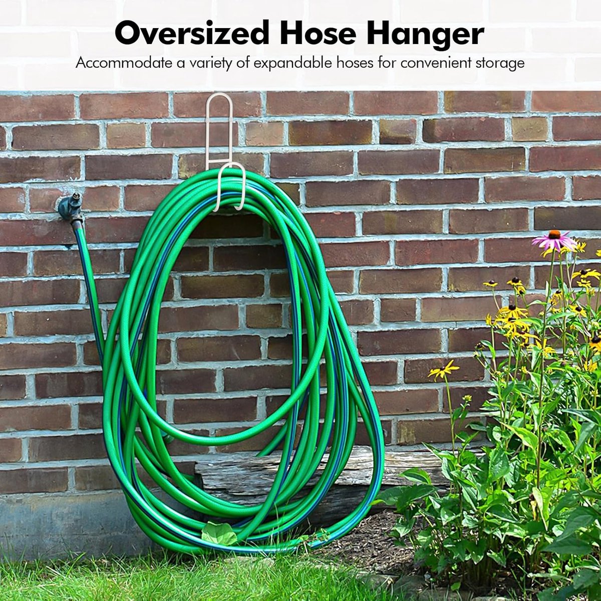 Garden Hose Hanging System - Wall Mount for Neat Storage - Stainless Steel Frame - White - Image 3