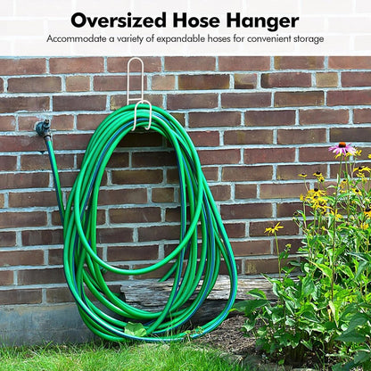 Garden Hose Hanging System - Wall Mount for Neat Storage - Stainless Steel Frame - White - Image 3