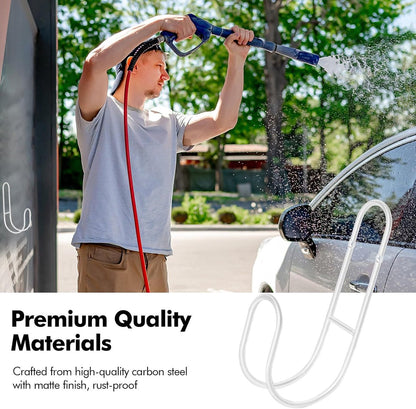 Garden Hose Hanging System - Wall Mount for Neat Storage - Stainless Steel Frame - White - Image 4