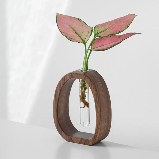 Vase - Solid Wood Vase - Desk Plant Growing Rack - Made of Wood and Bamboo - Enhances the modern decor of your home and office environment (S: 9.5*7*4 cm) - Image 2