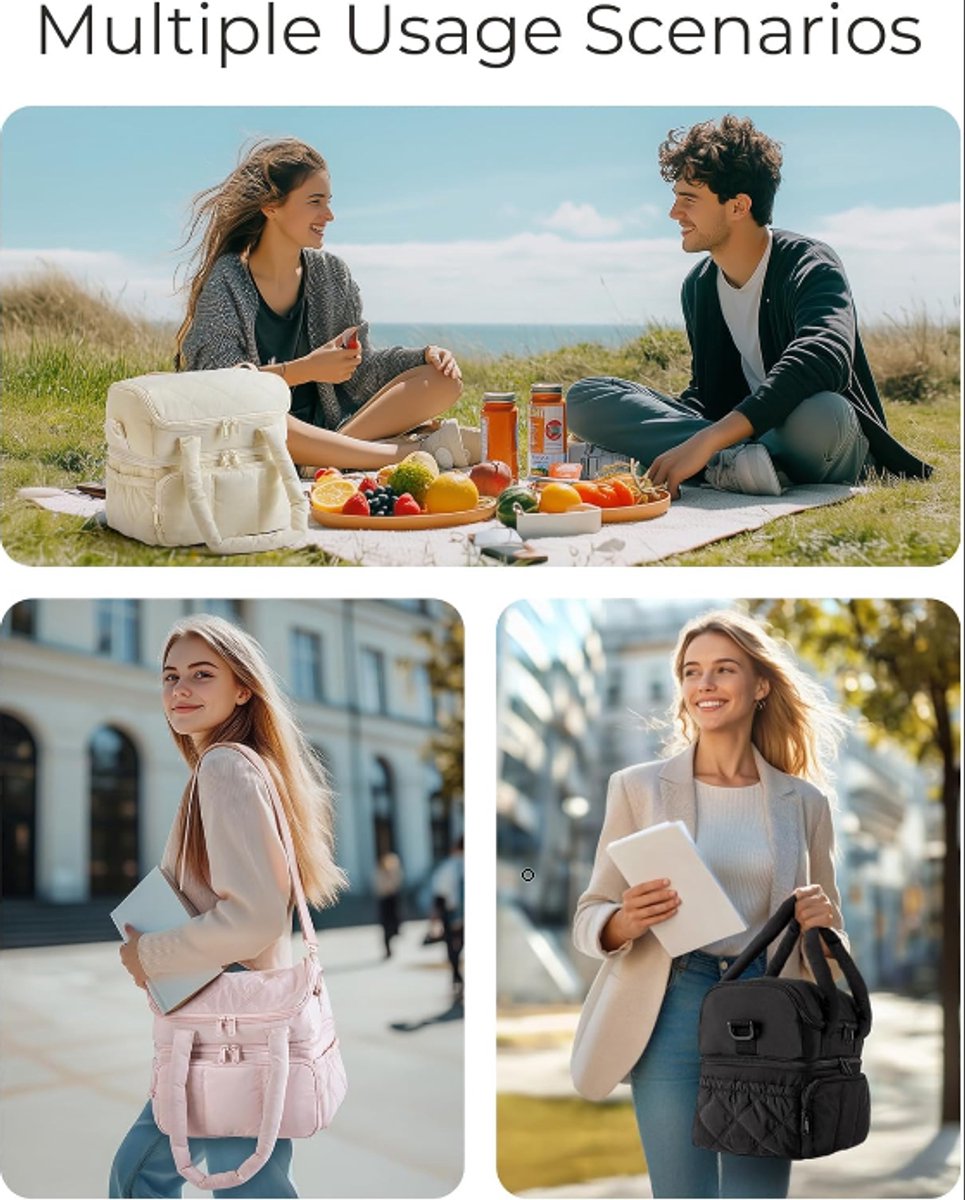 Cooler Bags - Lunch Bag - Handle Strap - Cooler Bag - Lunch Bag - Insulated Cooler Bag - Picnic Bag - Suitable for work, office, travel and picnics（Black） - Image 3