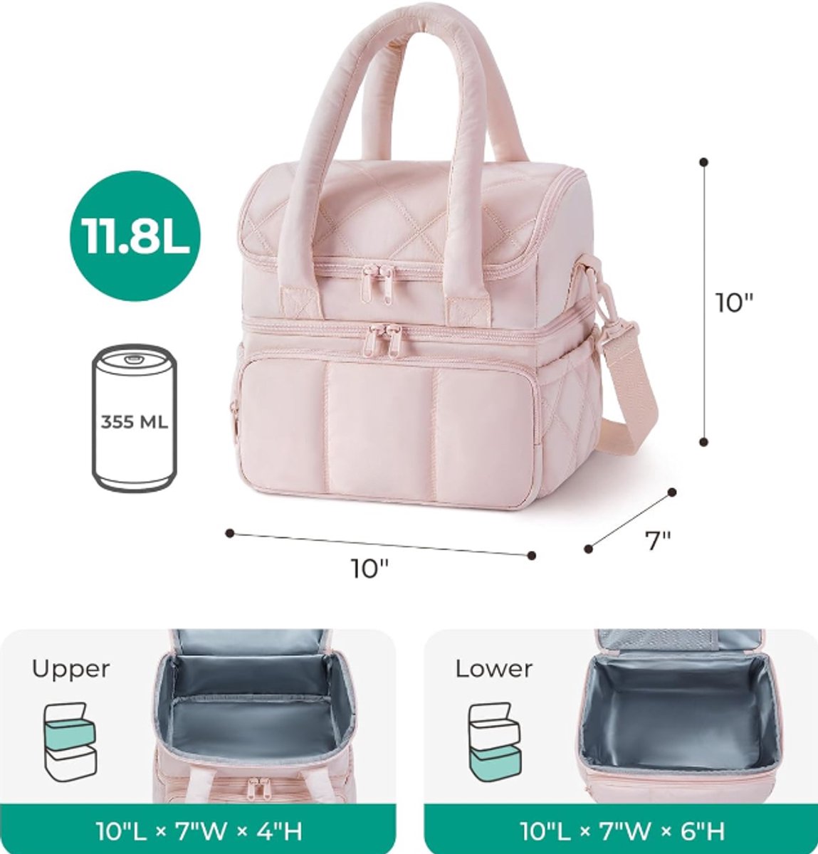 Cooler Bags - Lunch Bag - Handle Strap - Cooler Bag - Lunch Bag - Insulated Cooler Bag - Picnic Bag - Suitable for work, office, travel and picnics（Pink） - Image 2