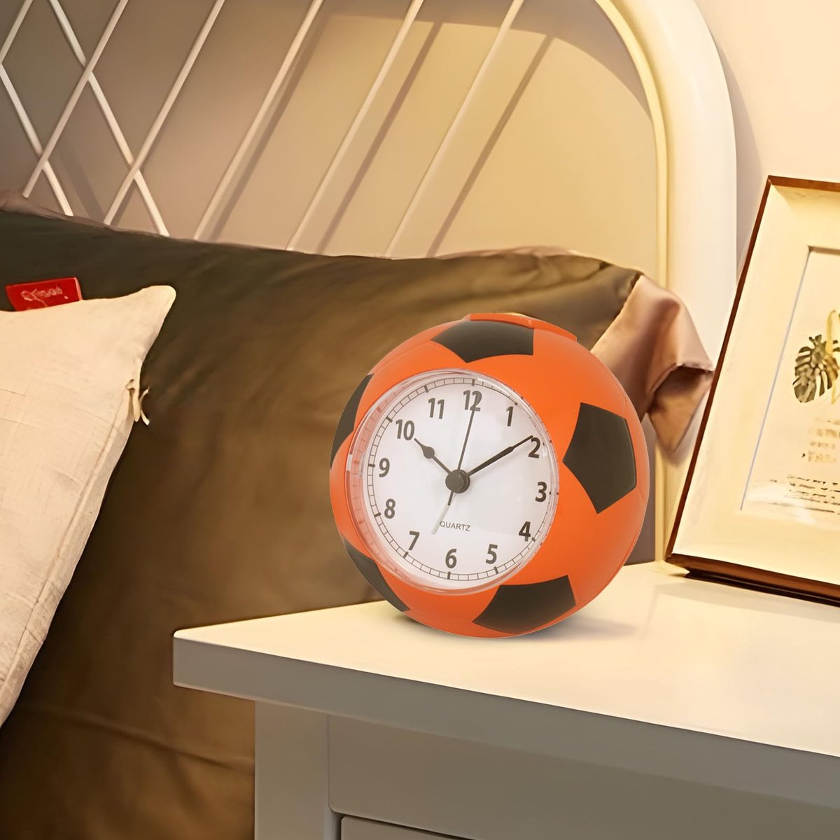 Football Alarm Clock - Silent Non-Ticking Desk Clock | Kids Bedside Clock | Cute football design, easy-to-read analog display, perfect for kids' bedrooms, great birthday gift for boys and girls - Orange - Image 3