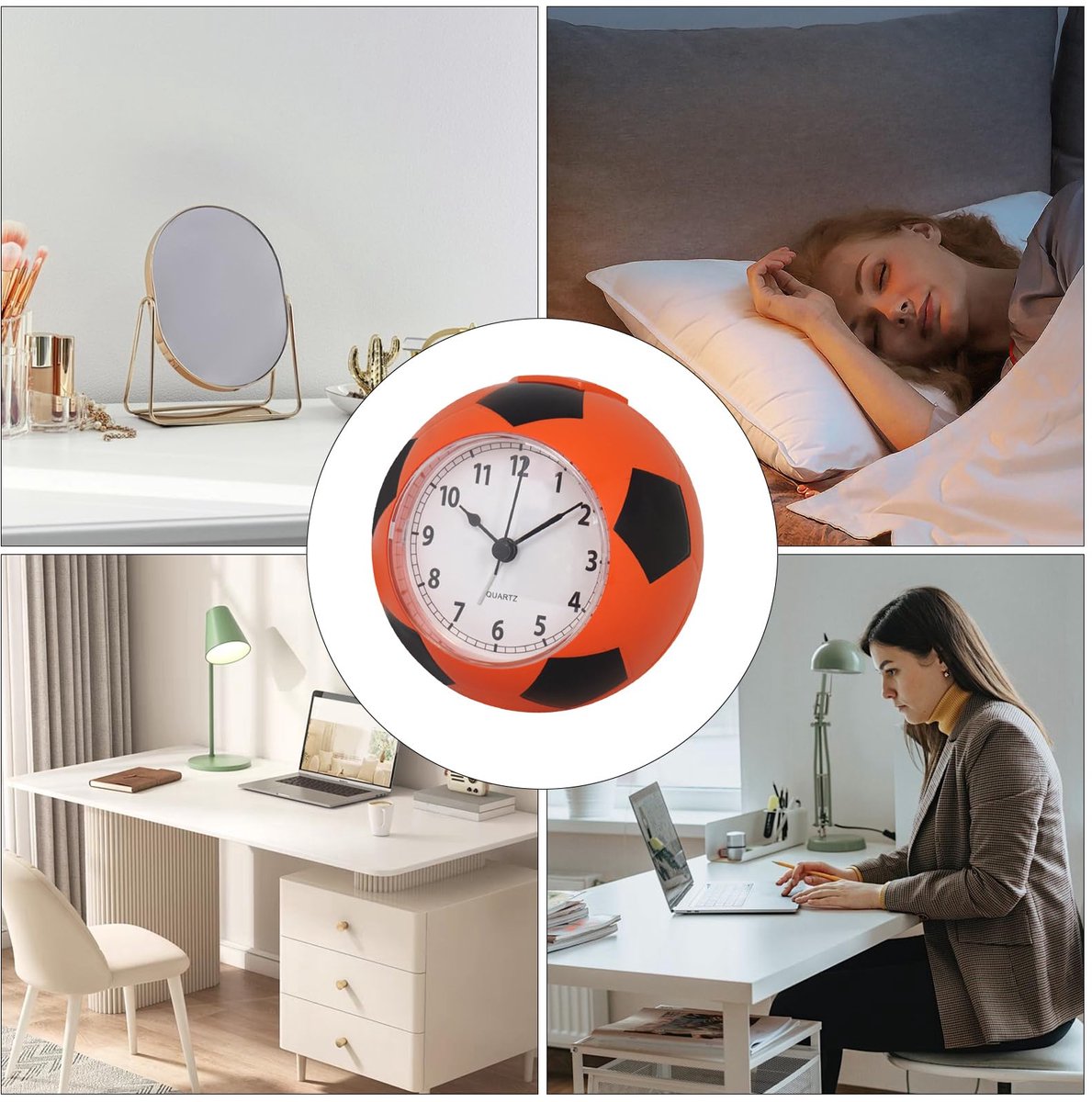 Football Alarm Clock - Silent Non-Ticking Desk Clock | Kids Bedside Clock | Cute football design, easy-to-read analog display, perfect for kids' bedrooms, great birthday gift for boys and girls - Orange - Image 6