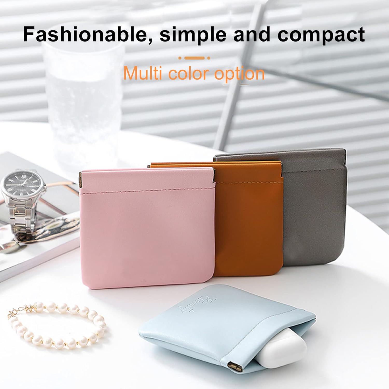 5pcs Lambskin Pocket Cosmetic Bag Makeup Pouch for Women Mini Makeup Bag Travel Storage -Waterproof Portable Squeeze Top Self-closing - Image 2