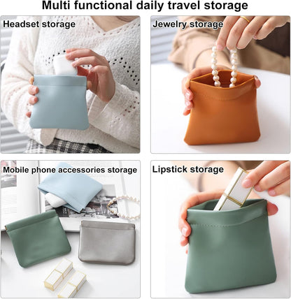 5pcs Lambskin Pocket Cosmetic Bag Makeup Pouch for Women Mini Makeup Bag Travel Storage -Waterproof Portable Squeeze Top Self-closing - Image 3
