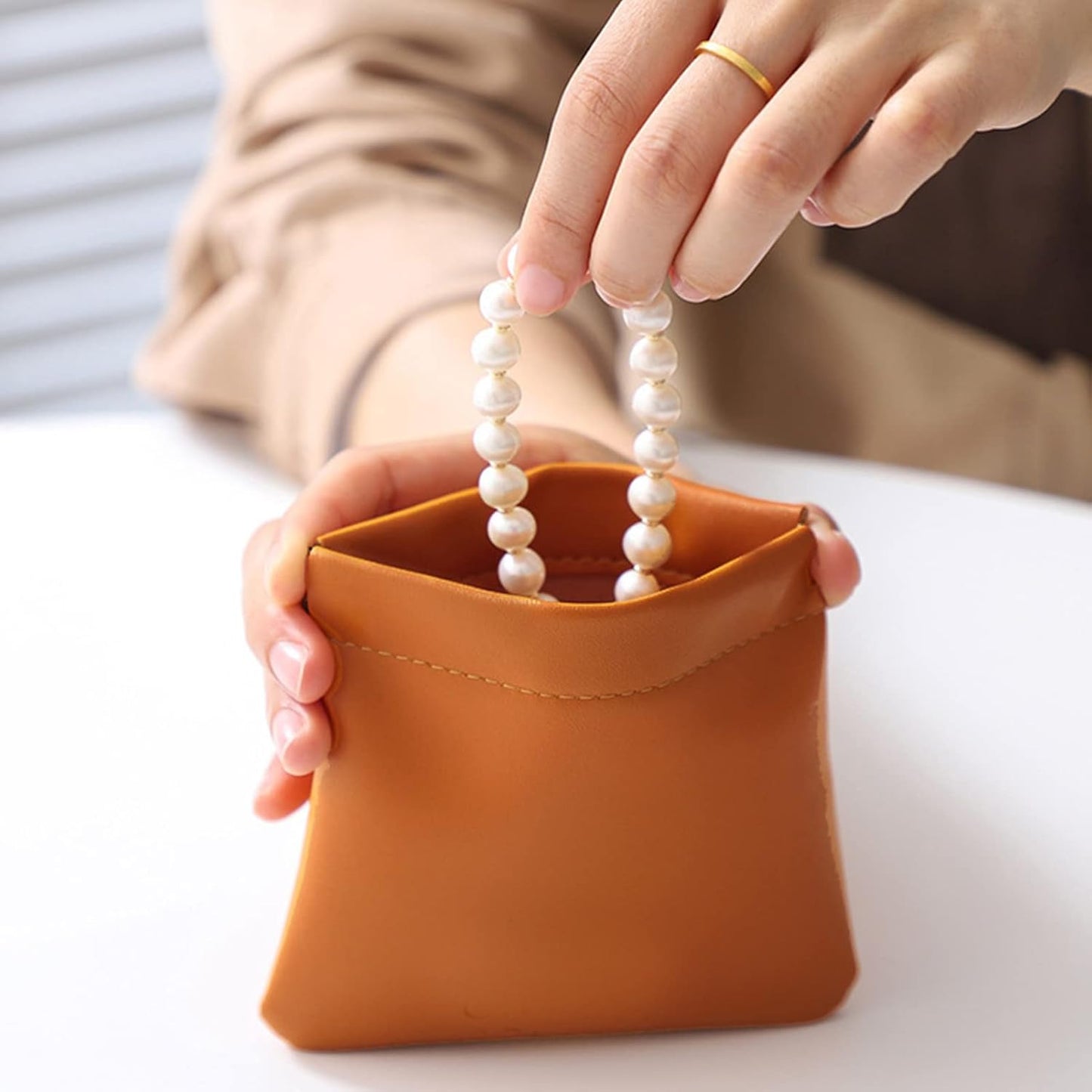 5pcs Lambskin Pocket Cosmetic Bag Makeup Pouch for Women Mini Makeup Bag Travel Storage -Waterproof Portable Squeeze Top Self-closing - Image 5