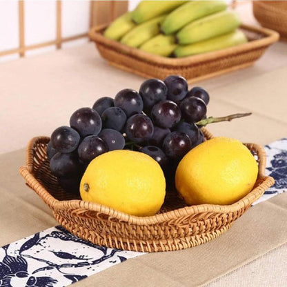 1pc Rattan Fruit Basket, Hand Woven Bread Basket, Tabletop Round Wicker Food Serving Storage Bowl, Natural Woven Decorative Baskets for Home Kitchen Counter Organizing - Image 6