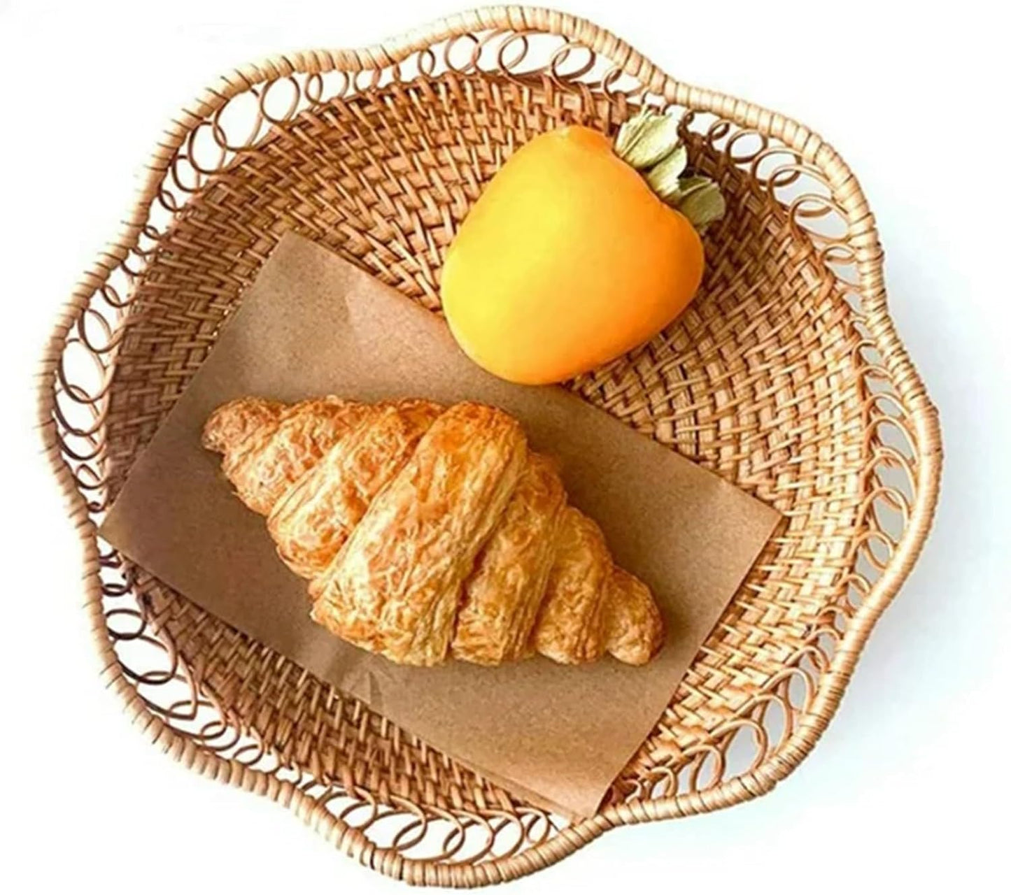 1pc Rattan Fruit Basket, Hand Woven Bread Basket, Tabletop Round Wicker Food Serving Storage Bowl, Natural Woven Decorative Baskets for Home Kitchen Counter Organizing - Image 7