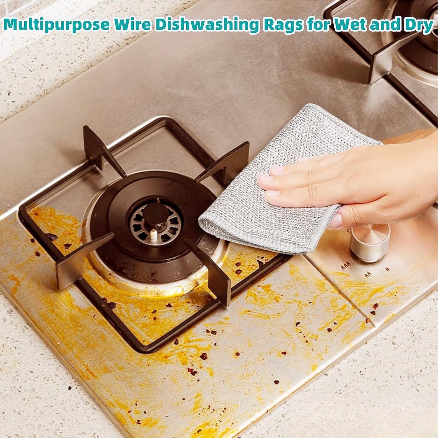 10pcs Kitchen DishCloths, 7.87"×7.87" Wire Dishwashing Rag for Wet and Dry, Multipurpose Cleaning Cloth, Reusable and Washable Clean Tools for Cookware, Sinks, Stove Tops, Dishes - Image 3