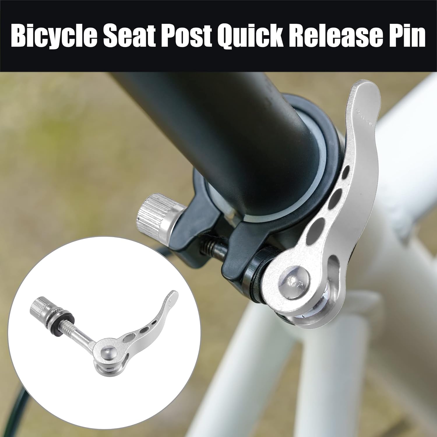 2pcs M6*65mm Aluminium Alloy Bicycle Seat Post Quick Release Pin Seatpost Skewer Bolt Silver Tone - Image 2
