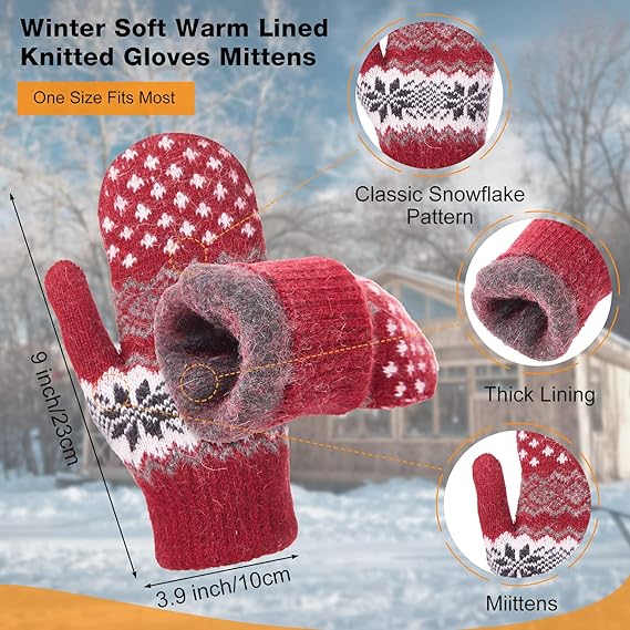Pack of 3 pairs - Warm winter gloves for women - Extra thick - Knitted imitation - Suitable for cold winter weather (style A) - Image 2