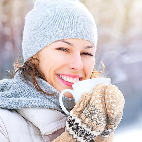 Pack of 3 pairs - Warm winter gloves for women - Extra thick - Knitted imitation - Suitable for cold winter weather (style A) - Image 5