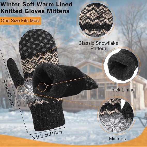 Pack of 3 pairs - Warm winter gloves for women - Extra thick - Knitted imitation - Suitable for cold winter weather (style B) - Image 2