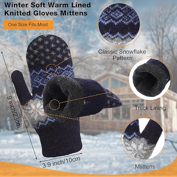 Pack of 3 pairs - Warm winter gloves for women - Extra thick - Knitted imitation - Suitable for cold winter weather (style D) - Image 2