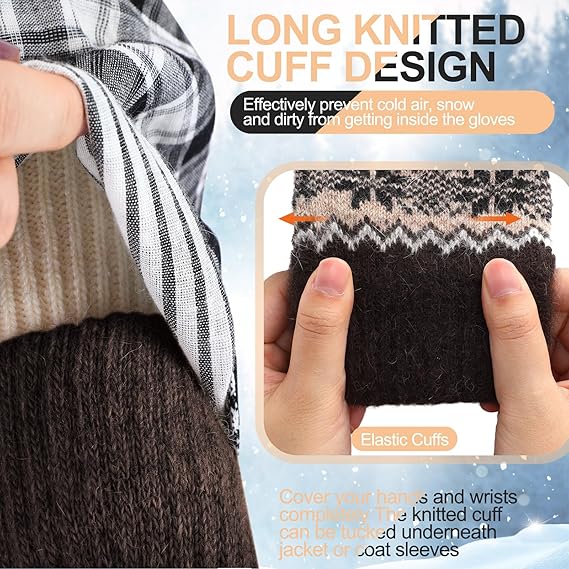 Pack of 3 pairs - Warm winter gloves for women - Extra thick - Knitted imitation - Suitable for cold winter weather (style D) - Image 3