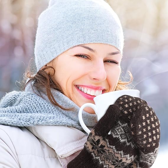 Pack of 3 pairs - Warm winter gloves for women - Extra thick - Knitted imitation - Suitable for cold winter weather (style D) - Image 5