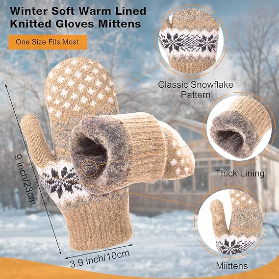 Pack of 3 pairs - Warm winter gloves for women - Extra thick - Knitted imitation - Suitable for cold winter weather (style E) - Image 2