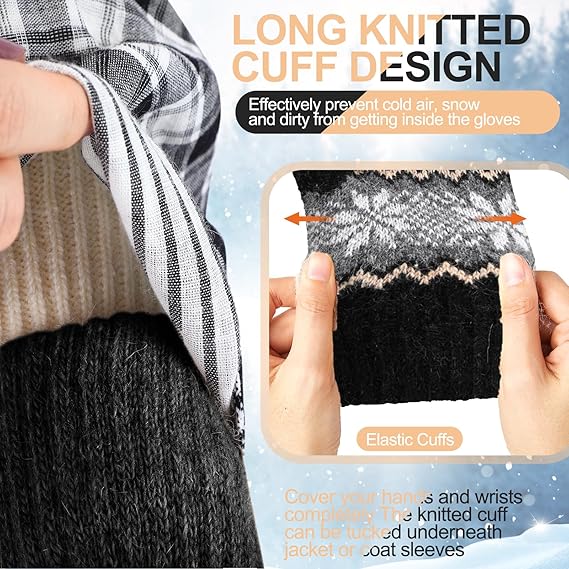 Pack of 3 pairs - Warm winter gloves for women - Extra thick - Knitted imitation - Suitable for cold winter weather (style E) - Image 4