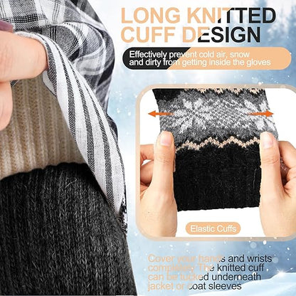 Pack of 3 pairs - Warm winter gloves for women - Extra thick - Knitted imitation - Suitable for cold winter weather (style E) - Image 4