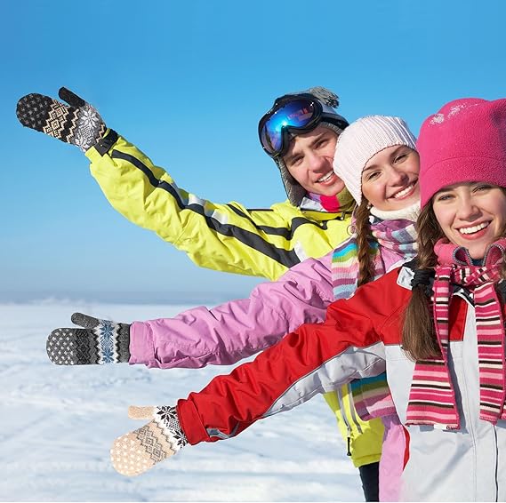 Pack of 3 pairs - Warm winter gloves for women - Extra thick - Knitted imitation - Suitable for cold winter weather (style E) - Image 5