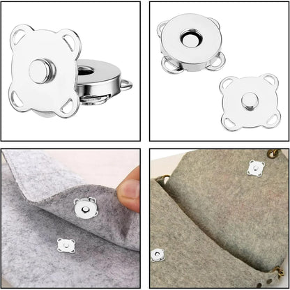 Magnetic Snap Fasteners - Pack of 12 - Plum Blossom Shaped Concealed Snap Fasteners - 14mm Hook & Loop Fasteners - Suitable for DIY projects such as wool and leather wallets, bags, clothing and handbags (Silver) - Image 4