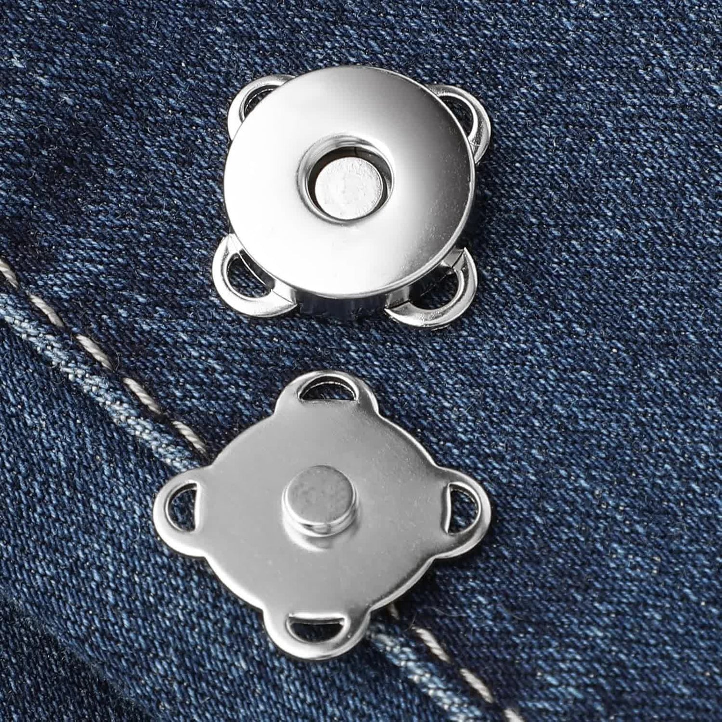 Magnetic Snap Fasteners - Pack of 12 - Plum Blossom Shaped Concealed Snap Fasteners - 14mm Hook & Loop Fasteners - Suitable for DIY projects such as wool and leather wallets, bags, clothing and handbags (Silver) - Image 5