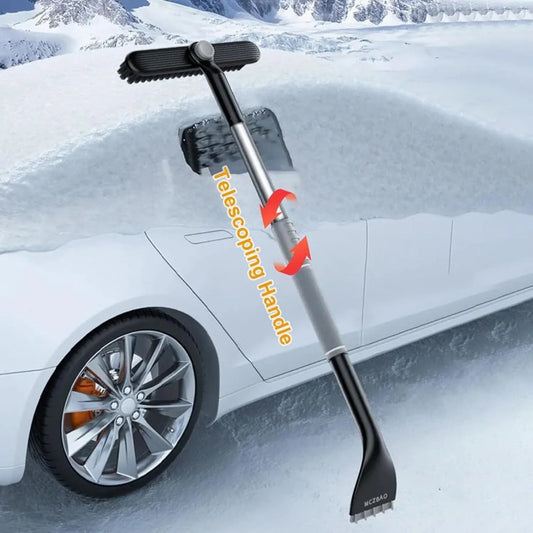 3-in-1 Snow Brush and Ice Scraper for Car Windows - Extendable Snow Remover - 360° Rotating Snow Brush and Ice Scraper with Long Handle (Gray) - Image 2