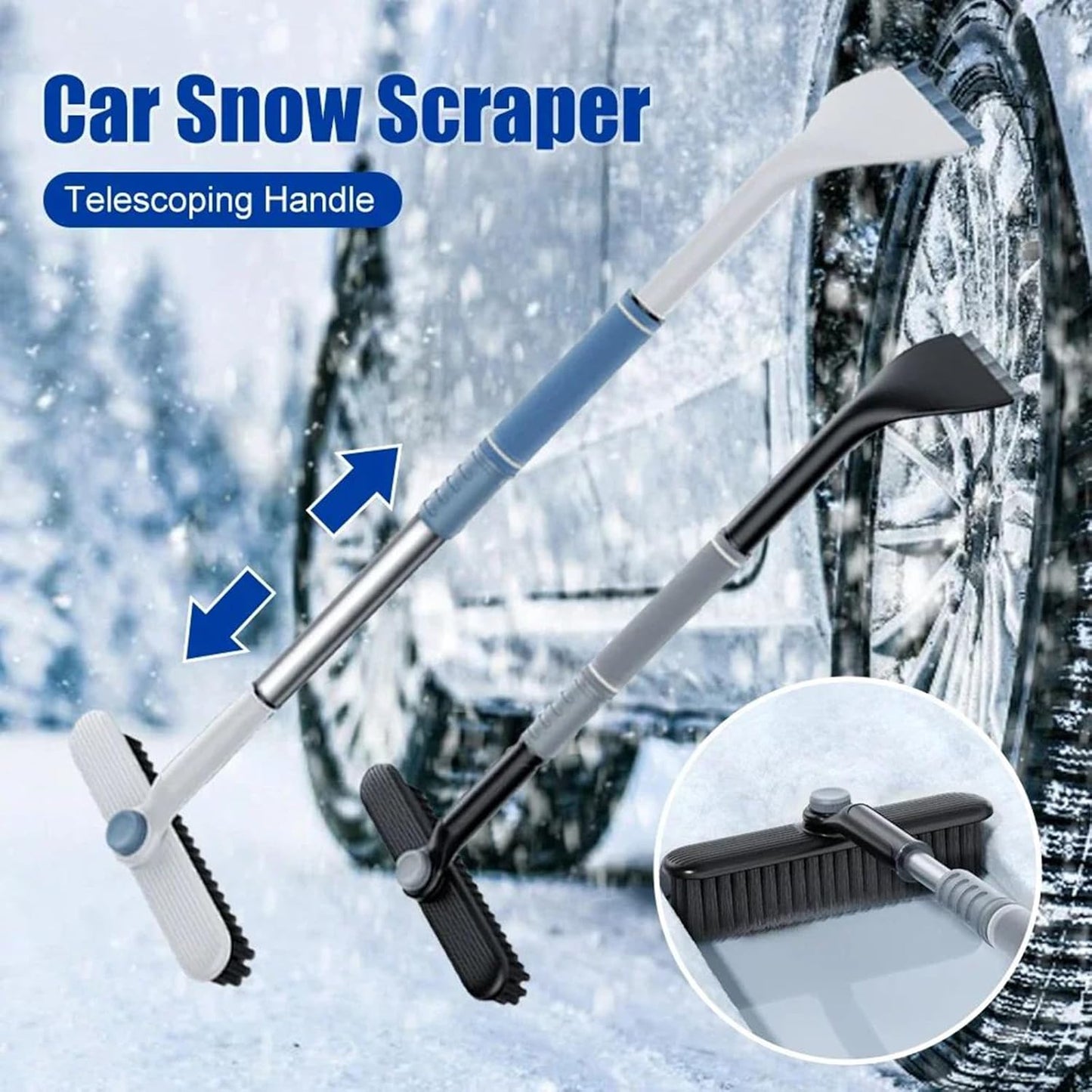 3-in-1 Snow Brush and Ice Scraper for Car Windows - Extendable Snow Remover - 360° Rotating Snow Brush and Ice Scraper with Long Handle (Gray) - Image 7