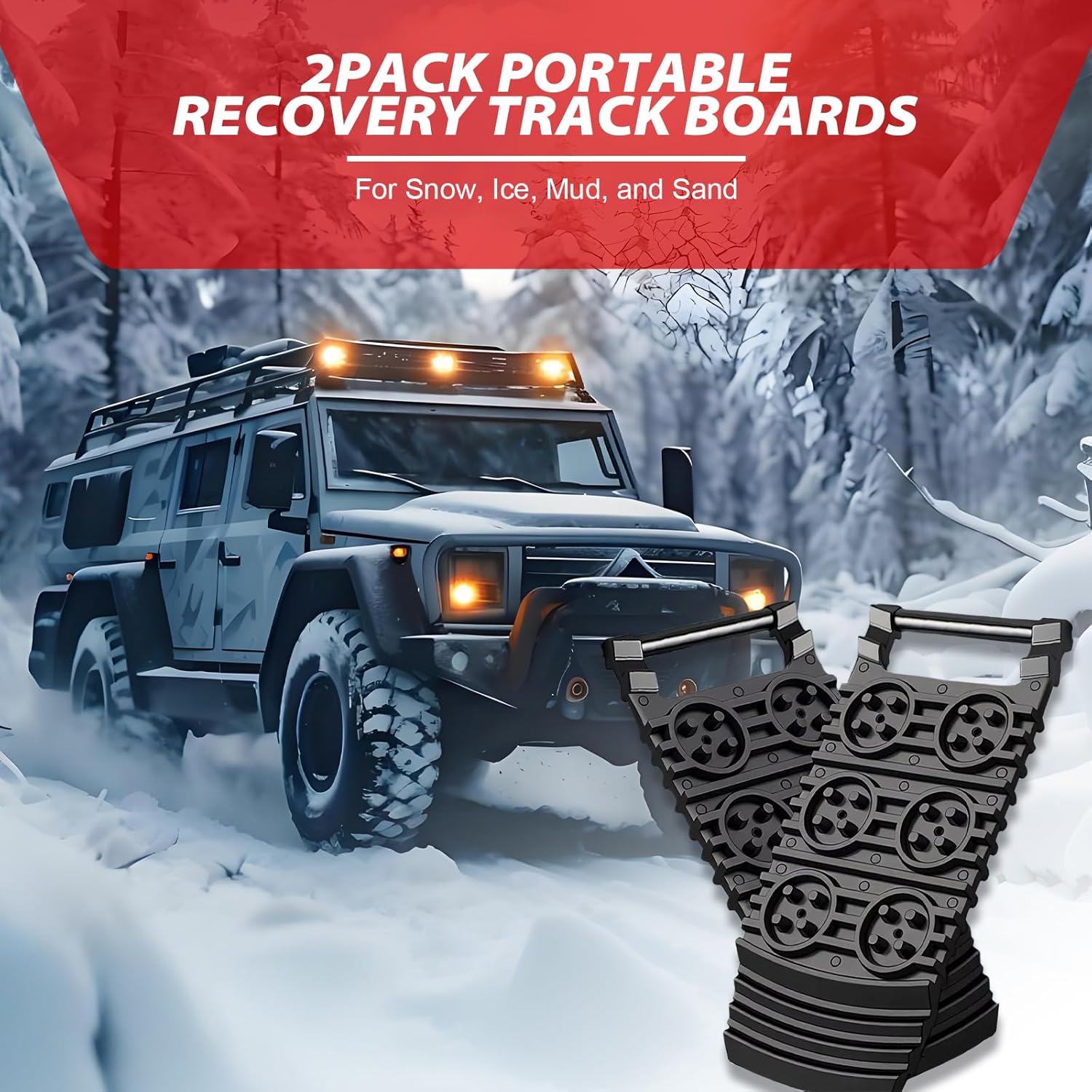 Off-Road Traction Plates | Pack of 2 - Portable emergency tool for extra grip on snow, ice, mud, and sand, suitable for cars, SUVs, ATVs, UTVs, and motorcycles. - Image 2