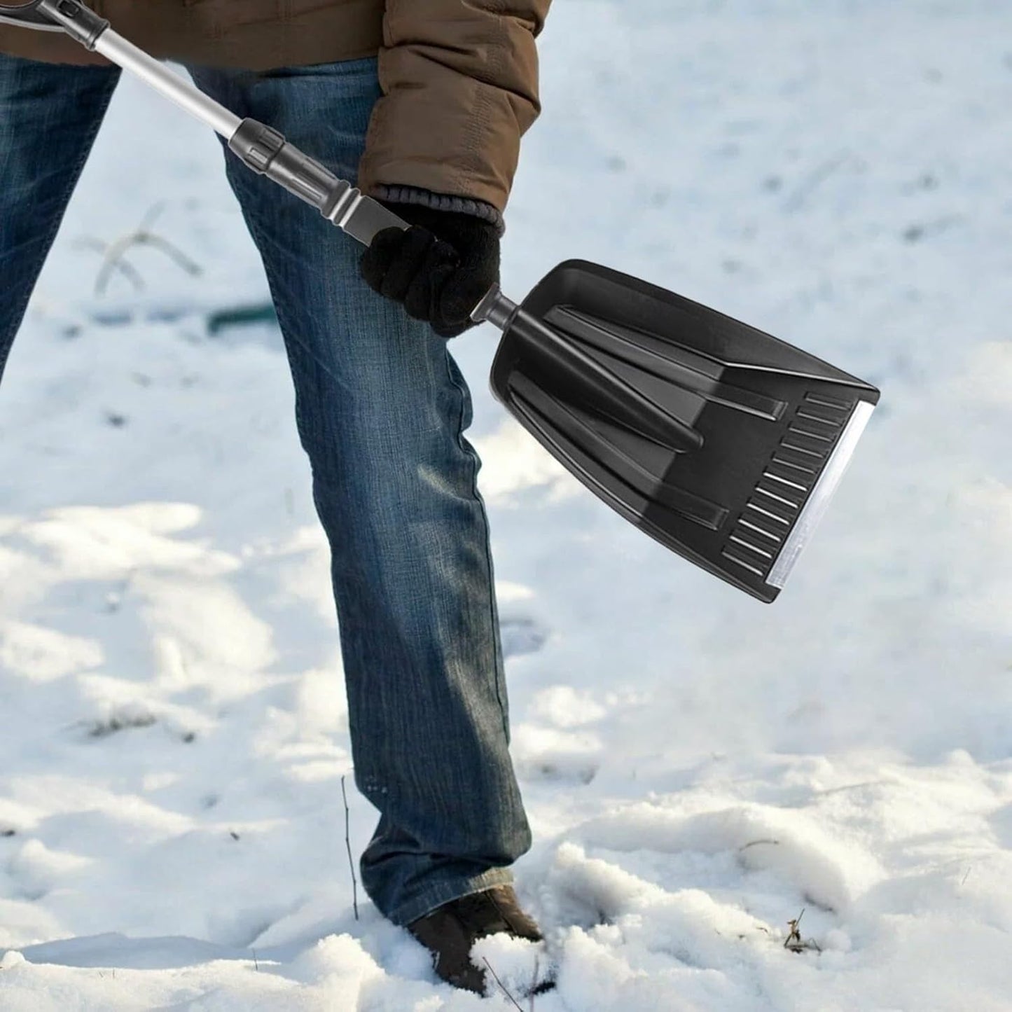 Folding Snow Shovel - Large Capacity | Lightweight & Portable - Wide Snow Clearing Range with Ergonomic D-Shaped Handle and Aluminum Blade - Snow Shovel for Outdoor, Car, Garden, Camping, Driveway（Blue） - Image 6