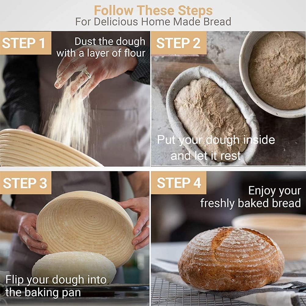 Proofing Basket - Bread Baking - Banneton | 21*15*8cm - Bread Proofing Basket - Oval Proofing Basket - Rattan Bread Pan - Dough Basket - incl. Dough Linen | 1 piece - Image 3