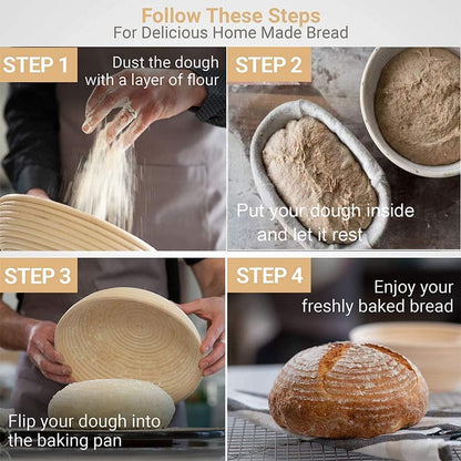 Proofing Basket - Bread Baking - Banneton | 21*15*8cm - Bread Proofing Basket - Oval Proofing Basket - Rattan Bread Pan - Dough Basket - incl. Dough Linen | 1 piece - Image 3