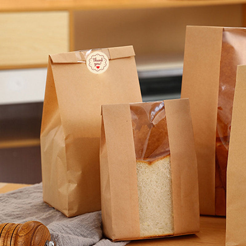Bread Bag - Kraft paper with transparent window - 23.5*12*5 cm | Small baking bag - Suitable for storing bread, cookies, and snacks - Includes resealable tape - Image 3