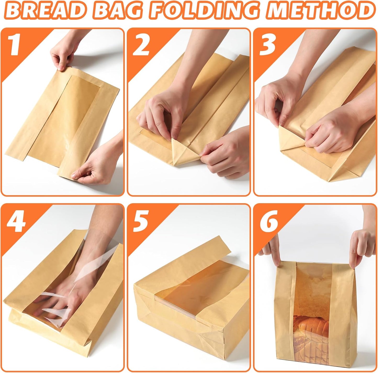 Bread Bag - Kraft paper with transparent window - 23.5*12*5 cm | Small baking bag - Suitable for storing bread, cookies, and snacks - Includes resealable tape - Image 6