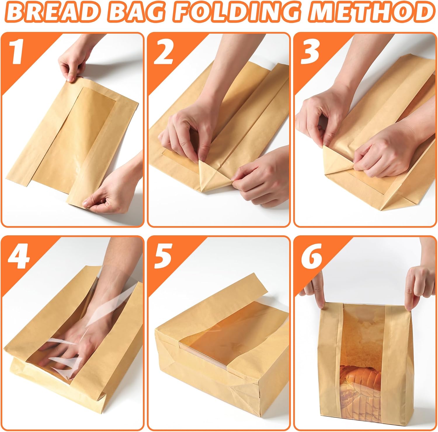 Bread Bag - Kraft paper with transparent window - 23.5*12*5 cm | Small baking bag - Suitable for storing bread, cookies, and snacks - Includes resealable tape - Image 6