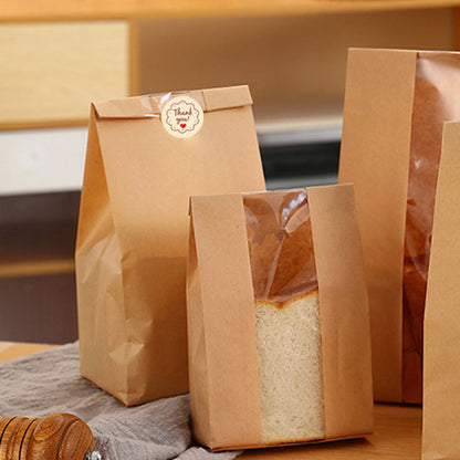 50 Pcs Bread Bag - Kraft paper with transparent window - 35*21*9 cm | Large baking bag - Suitable for storing bread, cookies, and snacks - Includes resealable tape - Image 3