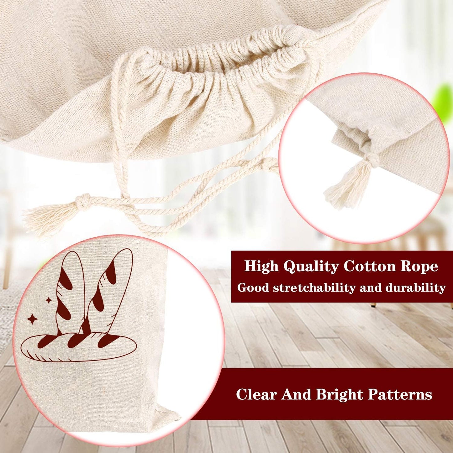 Bread Bag | Pack of 4 - Reusable Bread Bags - Drawstring Bread Bags - Storage Bags - Washable Fabric Bread Bags - Breathable Cotton - For Homemade Bread, Baguettes, and Other Pastries (Coffee Brown) - Image 2