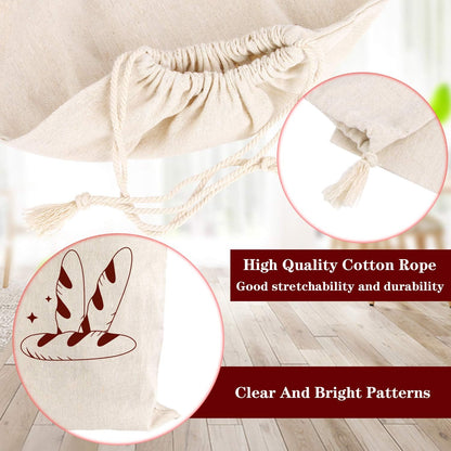 Bread Bag | Pack of 4 - Reusable Bread Bags - Drawstring Bread Bags - Storage Bags - Washable Fabric Bread Bags - Breathable Cotton - For Homemade Bread, Baguettes, and Other Pastries (Coffee Brown) - Image 2