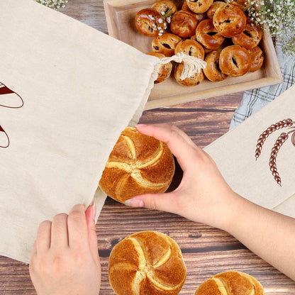 Bread Bag | Pack of 4 - Reusable Bread Bags - Drawstring Bread Bags - Storage Bags - Washable Fabric Bread Bags - Breathable Cotton - For Homemade Bread, Baguettes, and Other Pastries (Coffee Brown) - Image 3