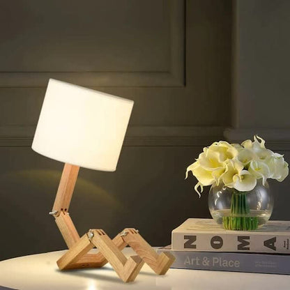 Creative Robot Table Lamp, Height Adjustable, Can Hold Books, Wooden Bedside Lamp, Fabric Shade, E27 Screw Base, Decorative Lighting. - Image 3