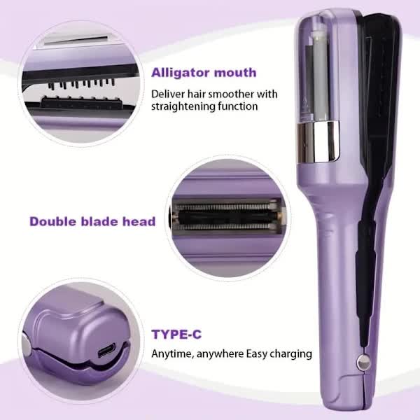 Rechargeable Split-End Trimmer – New Model, Easy to Use, Portable Hair Trimmer for Travel, Protects Hair Purple - Image 2