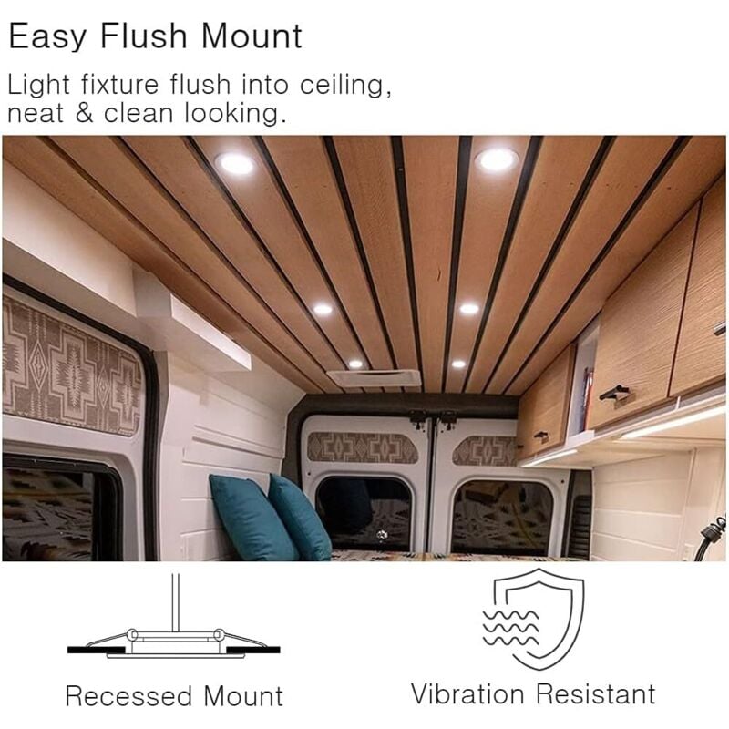 4 x 12V LED Recessed Spotlight Hole 58-65mm 3W 3200K Recessed Ceiling Light for Motorhome Boat Caravan Van Yacht Warm White (Silver Finish) - Image 3