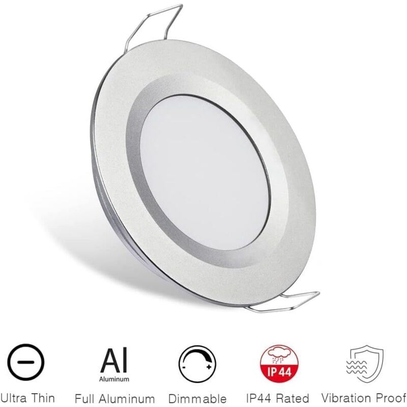 4 x 12V LED Recessed Spotlight Hole 58-65mm 3W 3200K Recessed Ceiling Light for Motorhome Boat Caravan Van Yacht Warm White (Silver Finish) - Image 4
