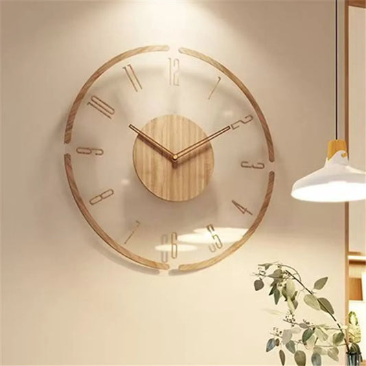Vintage Wooden Wall Clock 30cm Round Silent Battery Operated Non-Ticking Decorative Clock for Living Room Bedroom with Transparent Acrylic - Image 2