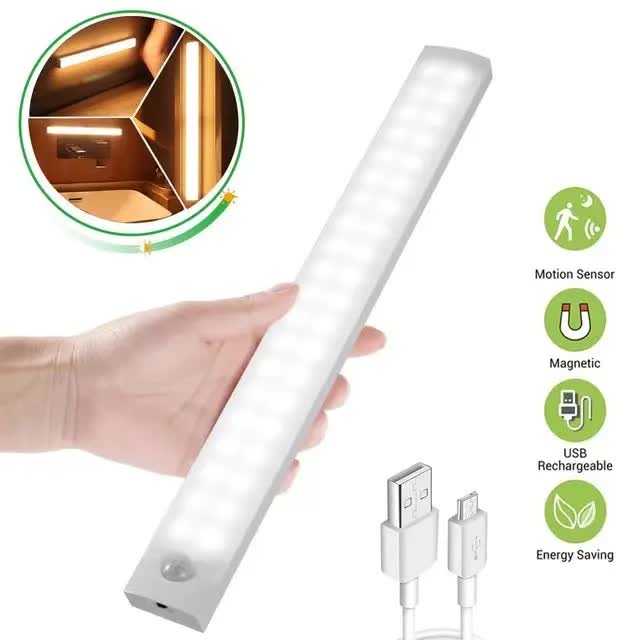 (White, 3-pack) Cabinet lighting with motion sensor, rechargeable LED wardrobe light, battery-powered wireless magnetic light - Image 2
