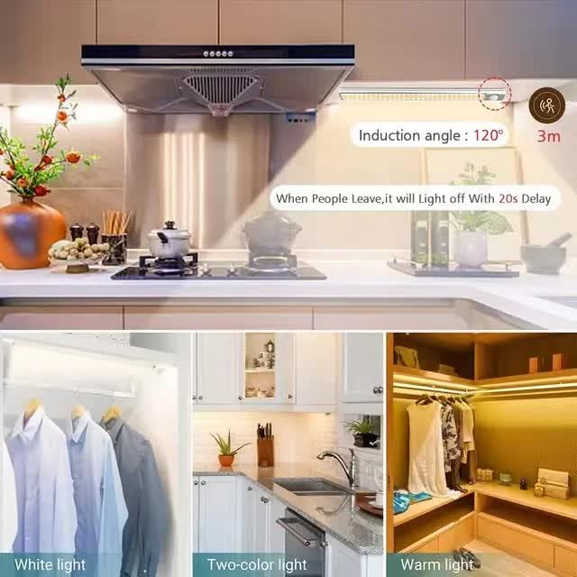 (White, 3-pack) Cabinet lighting with motion sensor, rechargeable LED wardrobe light, battery-powered wireless magnetic light - Image 5