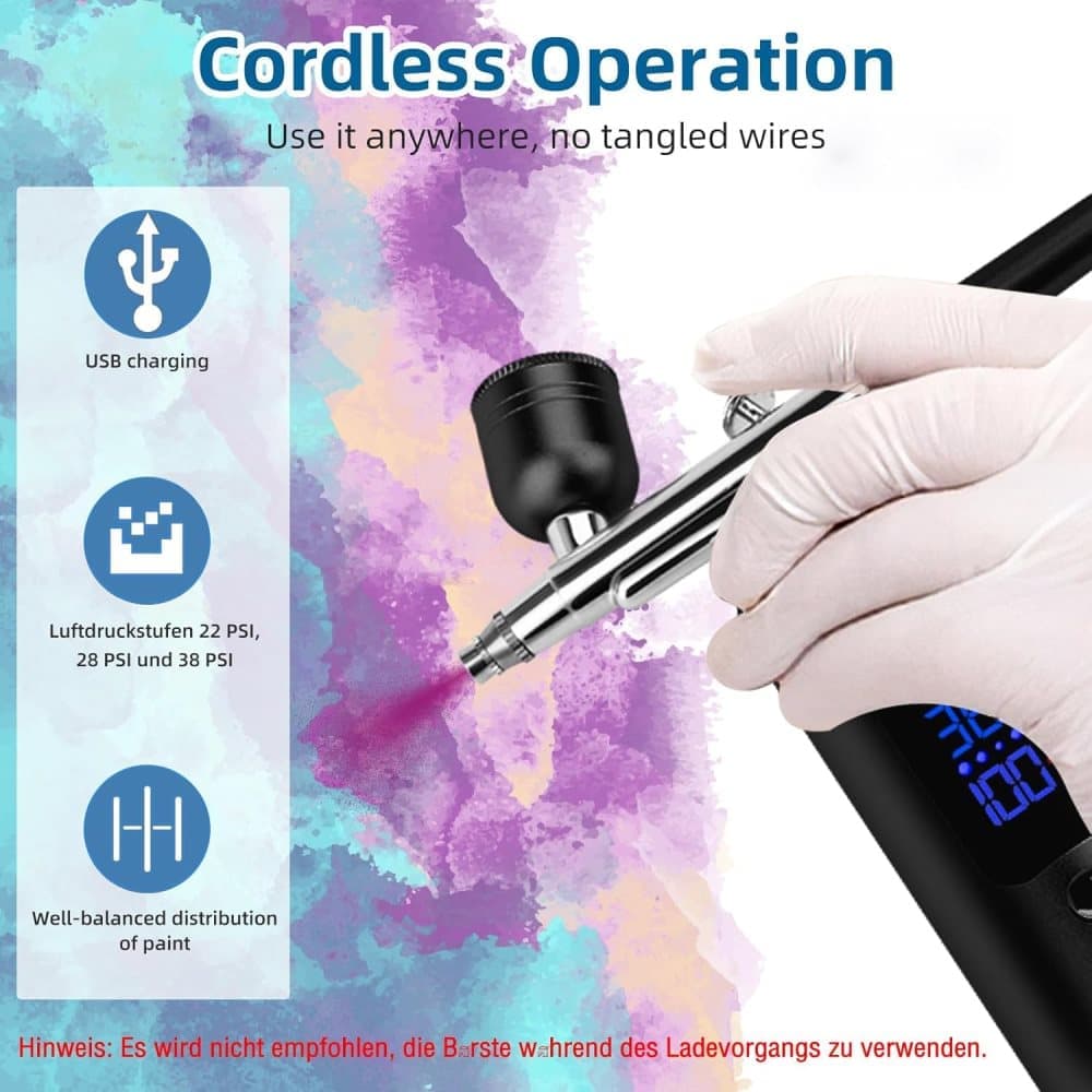 Airbrush Machine - Wireless Spray Gun Set with USB Charging and 3 Speed Modes, for Nail Art, Cake Decorating and Painting - Image 3