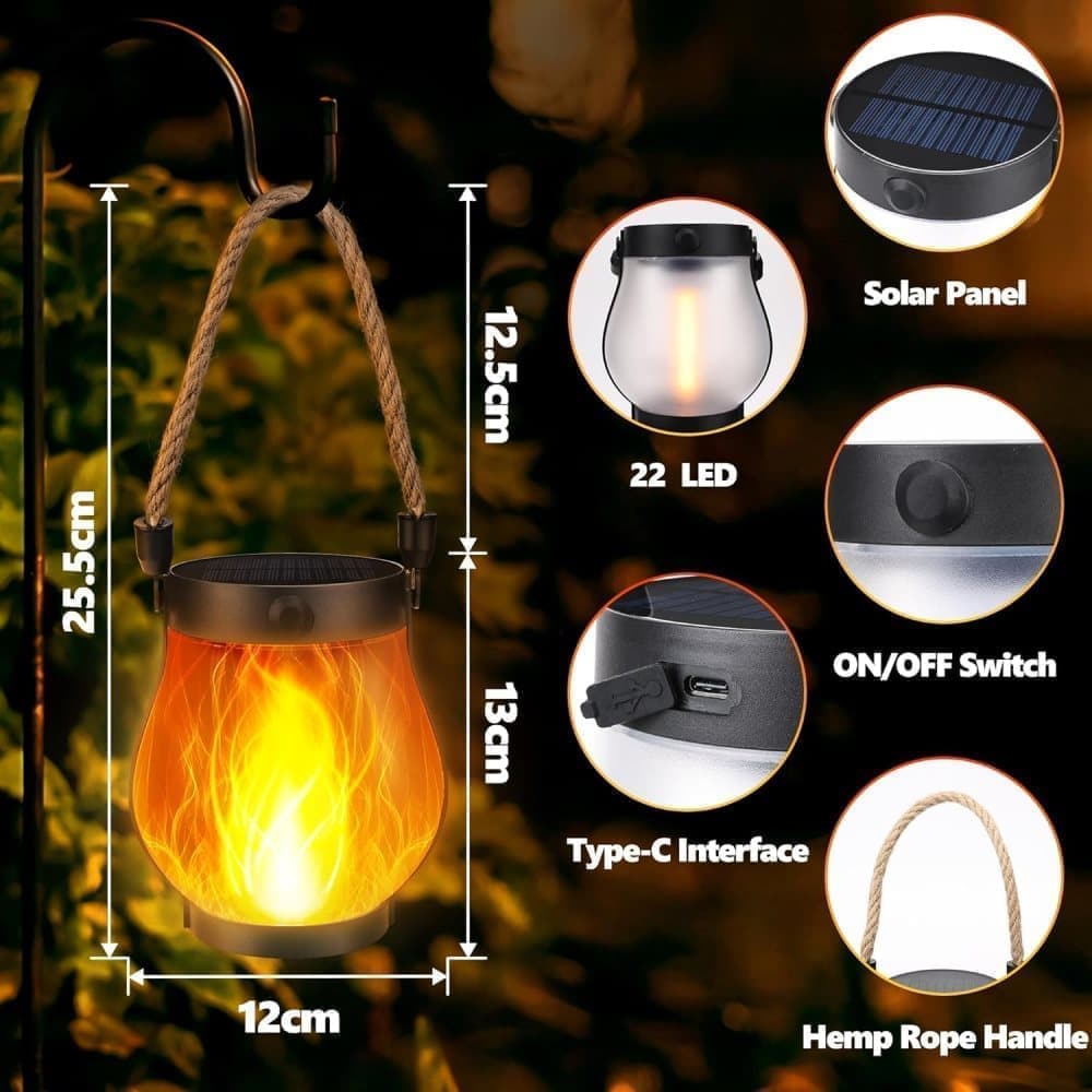1/2/4 Pack Solar Garden Lights with Flame Effect - Waterproof Hanging Lanterns with USB Charging, Halloween and Garden Decoration (Four-piece set) - Image 3